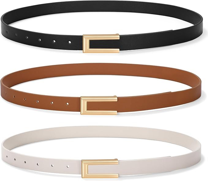 IAKING Women Skinny Belts for Jeans Pants Dresses Thin Belt With Gold Buckle Ladies Waist Belt fo... | Amazon (US)