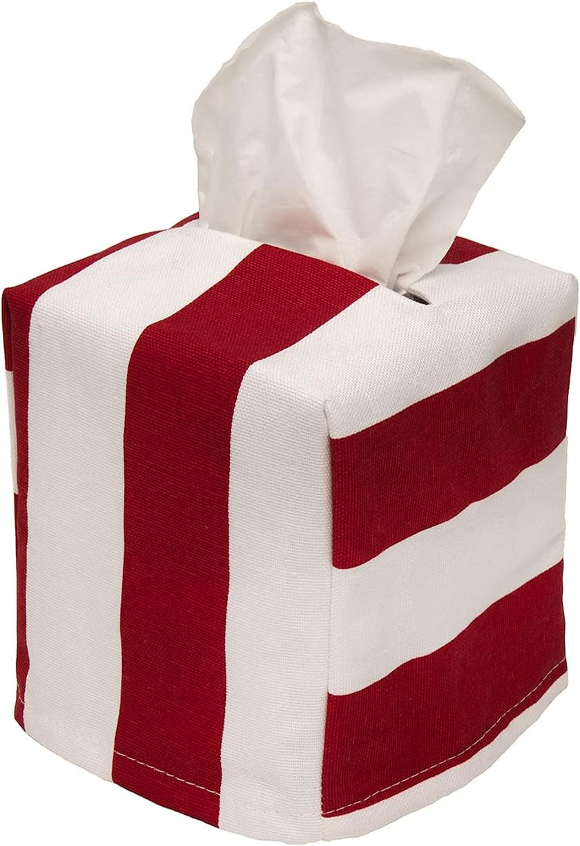 Tissue Box Cover, Soft Cloth Tissue Dispenser Cover for Square Cube Tissue Boxes- One Size Tissue Box Holder Fits Most Cardboard Tissue Holders - Lined, Red and White Striped, Made in USA | Amazon (US)