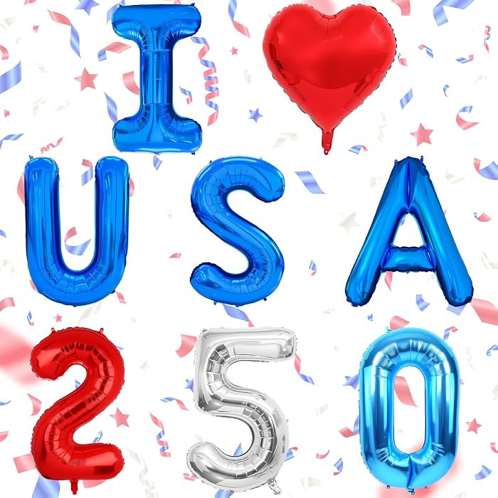 16 Inch I Love USA 250 Foil Balloons with 18 Inch Red Heart Balloon, 4th of July Independence Day... | Amazon (US)