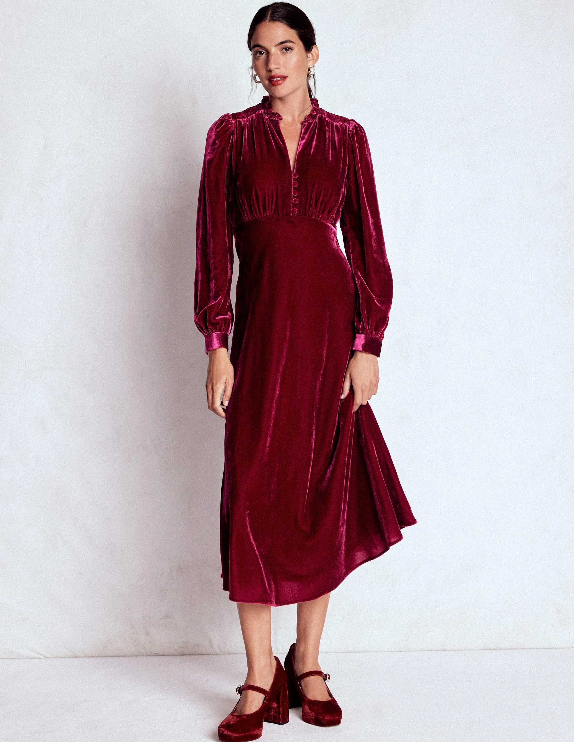 Cassie Velvet Tea Dress-Rumba Red | Boden (US)