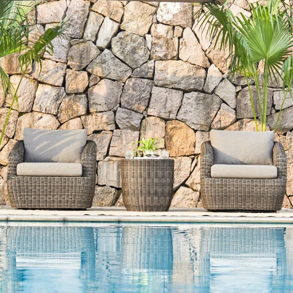 Cambelle 2-Person Swivel Rattan Seating Group with Cushions | Wayfair North America