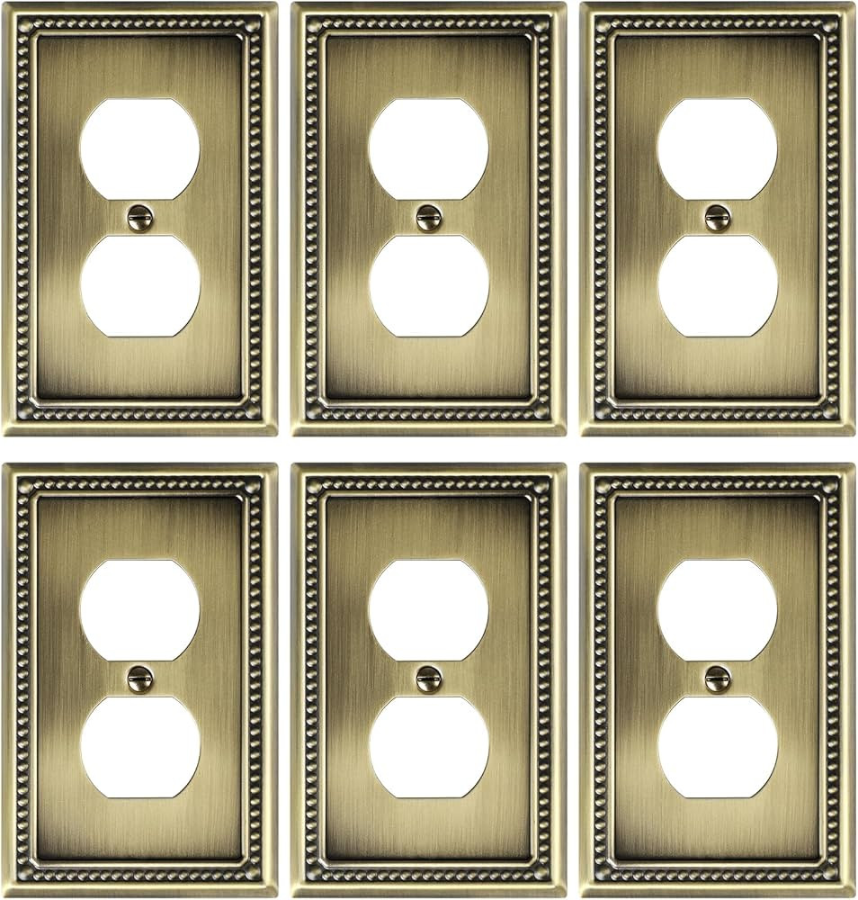6-Pack Duplex Outlet Cover Plate, Antique Brass Metal Wall Plates for Electrical Outlets, 1 Gang ... | Amazon (US)