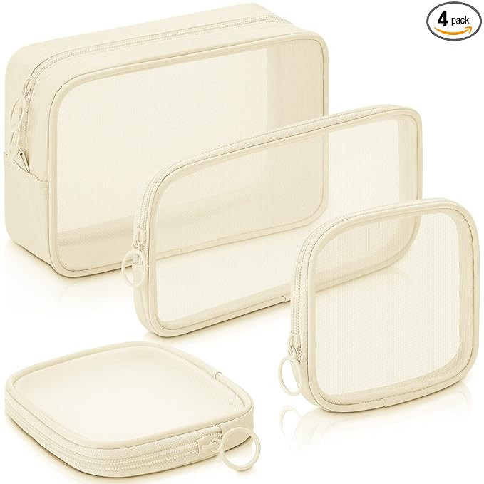 Weewooday 4 Pcs Mesh Makeup Bag Mesh Cosmetic Bag Travel Toiletry Pouch with Zipper Mini Makeup C... | Amazon (US)