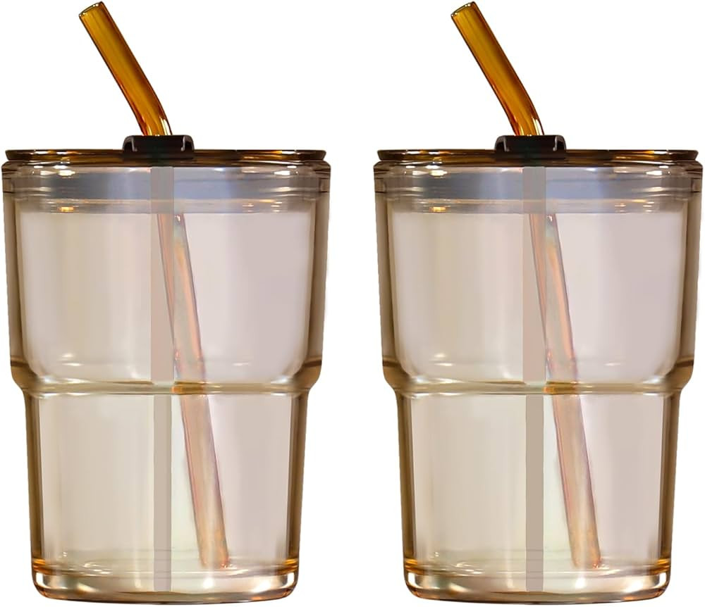 Puraville 12 oz Coffee Cup 2pcs Glass Cups with Lids and Straws Coffee Mug Set with Insulated sle... | Amazon (US)