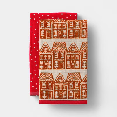 2pk Gingerbread House and Red/White Dot Christmas Hand Towel Set - Wondershop™ | Target