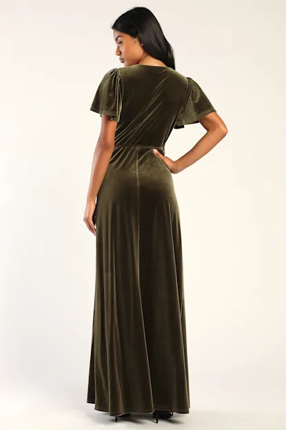 Memorable Romance Olive Green Velvet Maxi Wrap Dress | Lulus (US)