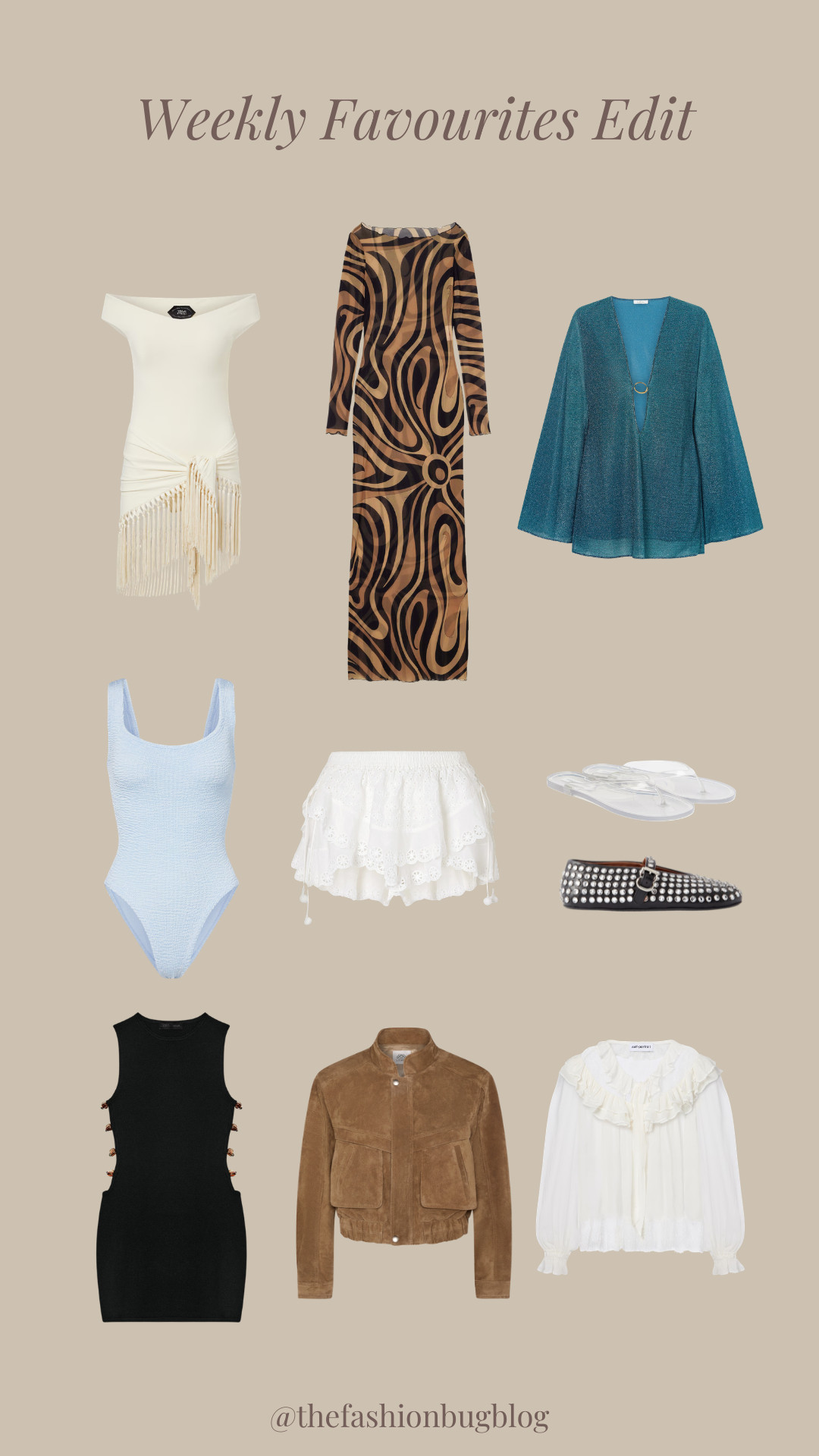This Weeks Favourites Edit
Occasion wear, Beach Dress, suede jacket, swimwear, ballet flats, white shorts, little black dress, spring colours 

 #LTKuk #LTKspring #LTKdresses