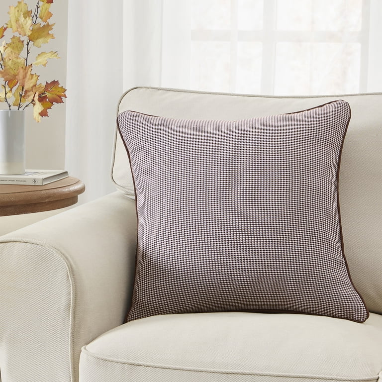 My Texas House 20" x 20" Brown Woven Micro Houndstooth Decorative Pillow Cover | Walmart (US)