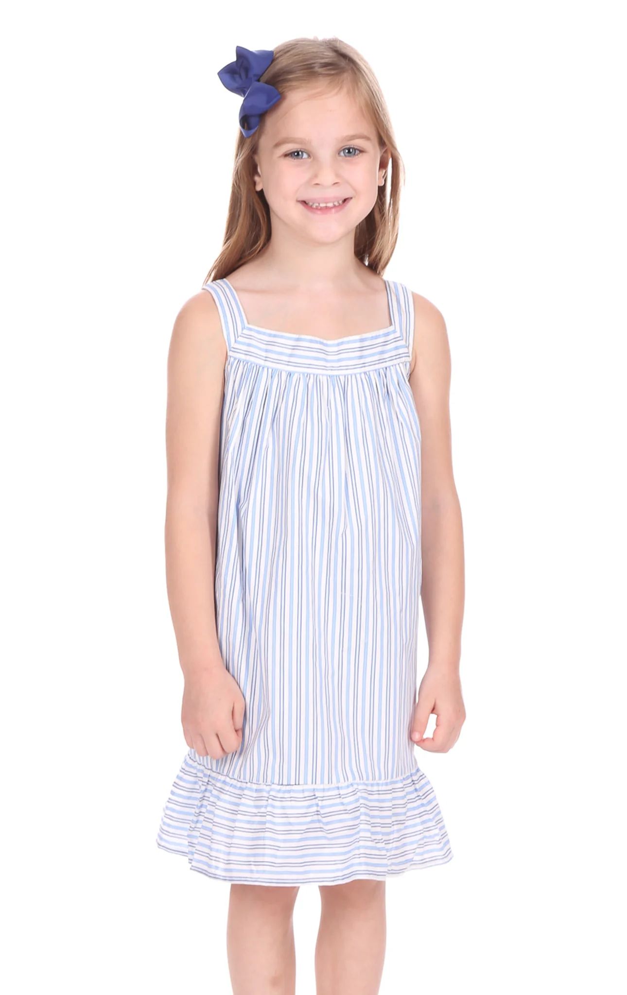 Girls Bonnie Dress in Sky Blue Stripe | Duffield Lane