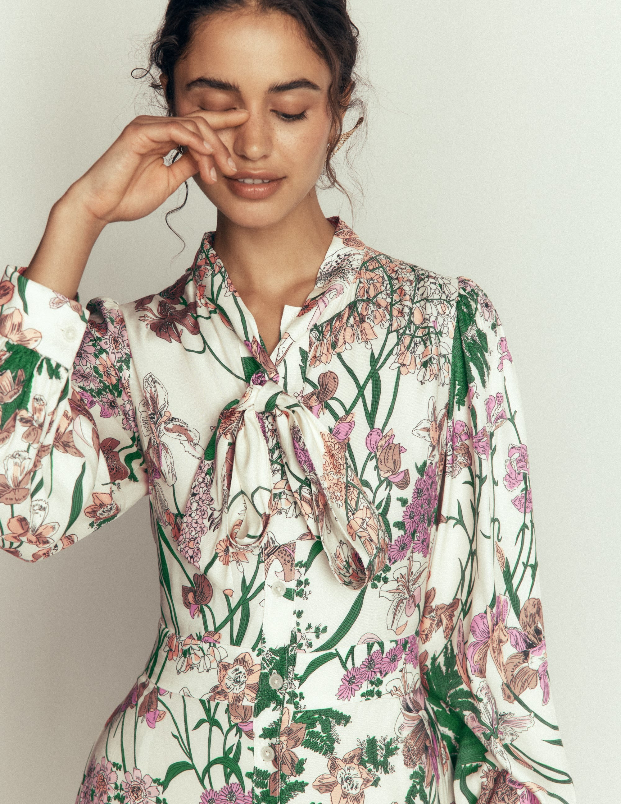 Bow Detail Shirt Dress-Ivory, Whimsical Flora | Boden (US)