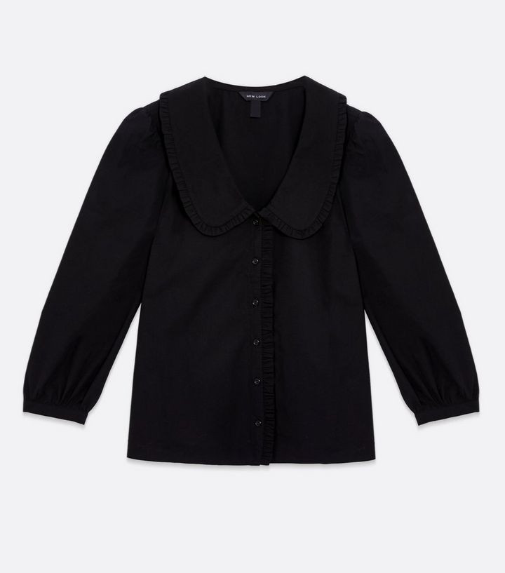 Black Frill Collar Long Puff Sleeve Shirt
						
						Add to Saved Items
						Remove from Saved... | New Look (UK)