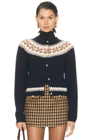 FRAME The Cashmere Fairisle Cardi in Navy | FWRD 