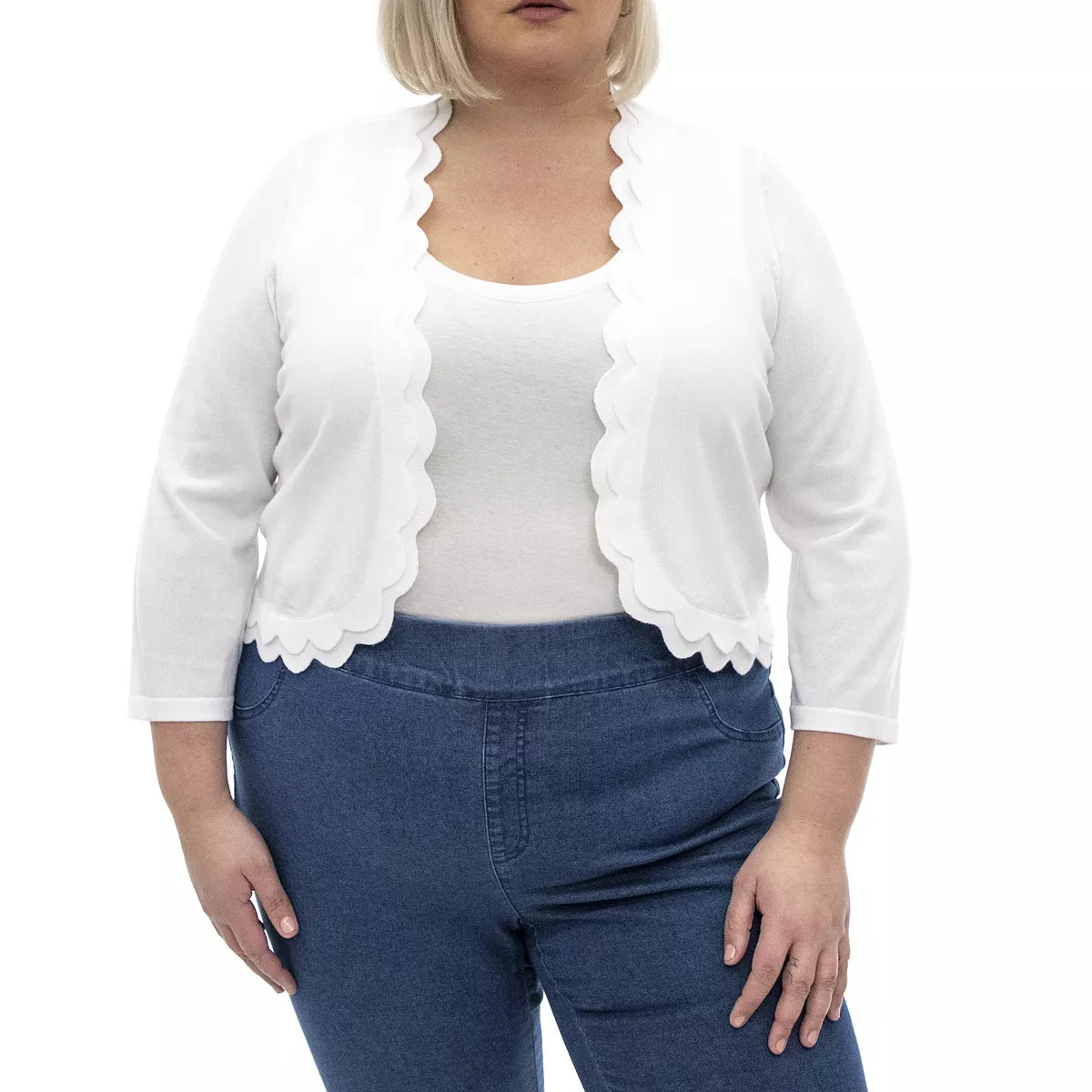 Plus Size Nina Leonard Scallop-Trim Bolero Cardigan, Women's, Size: 2XL, Blush | Kohl's
