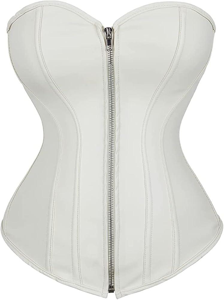Corsets for Women Faux Leather Corset Top Steampunk Corsets Zipper Bustier Pirate Costume | Amazon (US)
