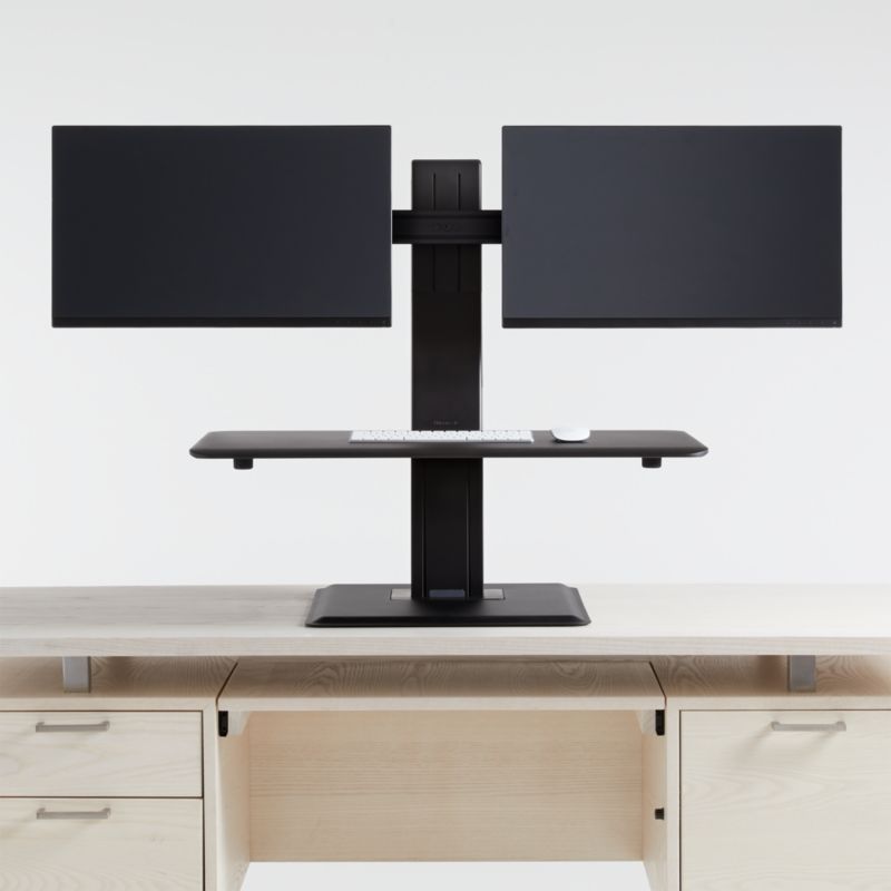 Humanscale Black Dual Monitor Quickstand Eco Standing Desk Converter + Reviews | Crate and Barrel | Crate & Barrel