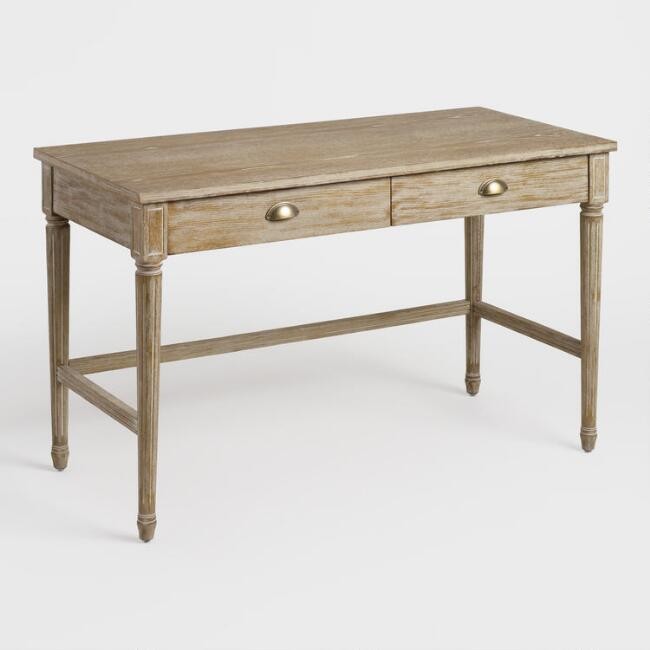 Paige Distressed Oak Wood Desk with Drawers | World Market