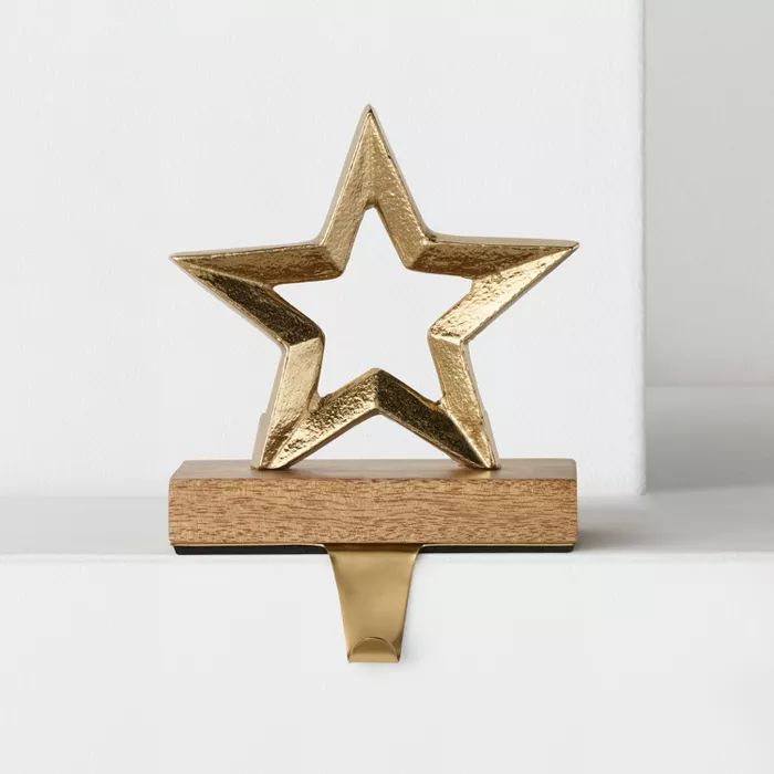 Metal & Wood Decorative Star Christmas Stocking Holder Gold - Wondershop™ | Target