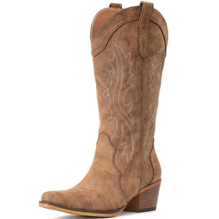 Cowboy Boots For Women Western Cowgirl Boots with Chunky Heel Mid Calf Snip Toe Ideal for low ins... | Walmart (US)