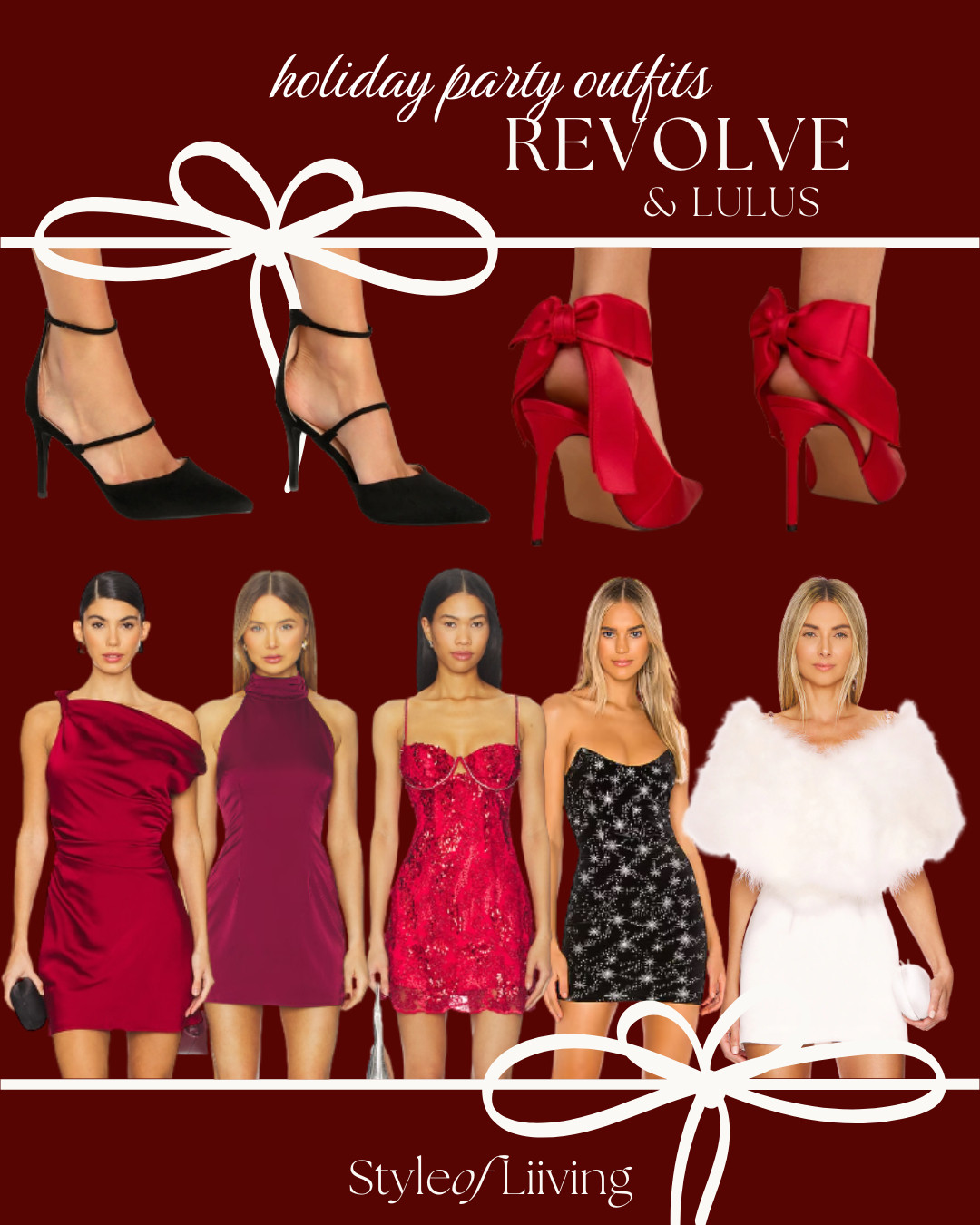 Holiday party outfits from Revolve and Lulus! Heels and mini dress. Sequins, velvet, bows, and silk.
#holidayparty #lulus #revolve #minidresses #highheels  

 #LTKHoliday #LTKootd #LTKFindsUnder100