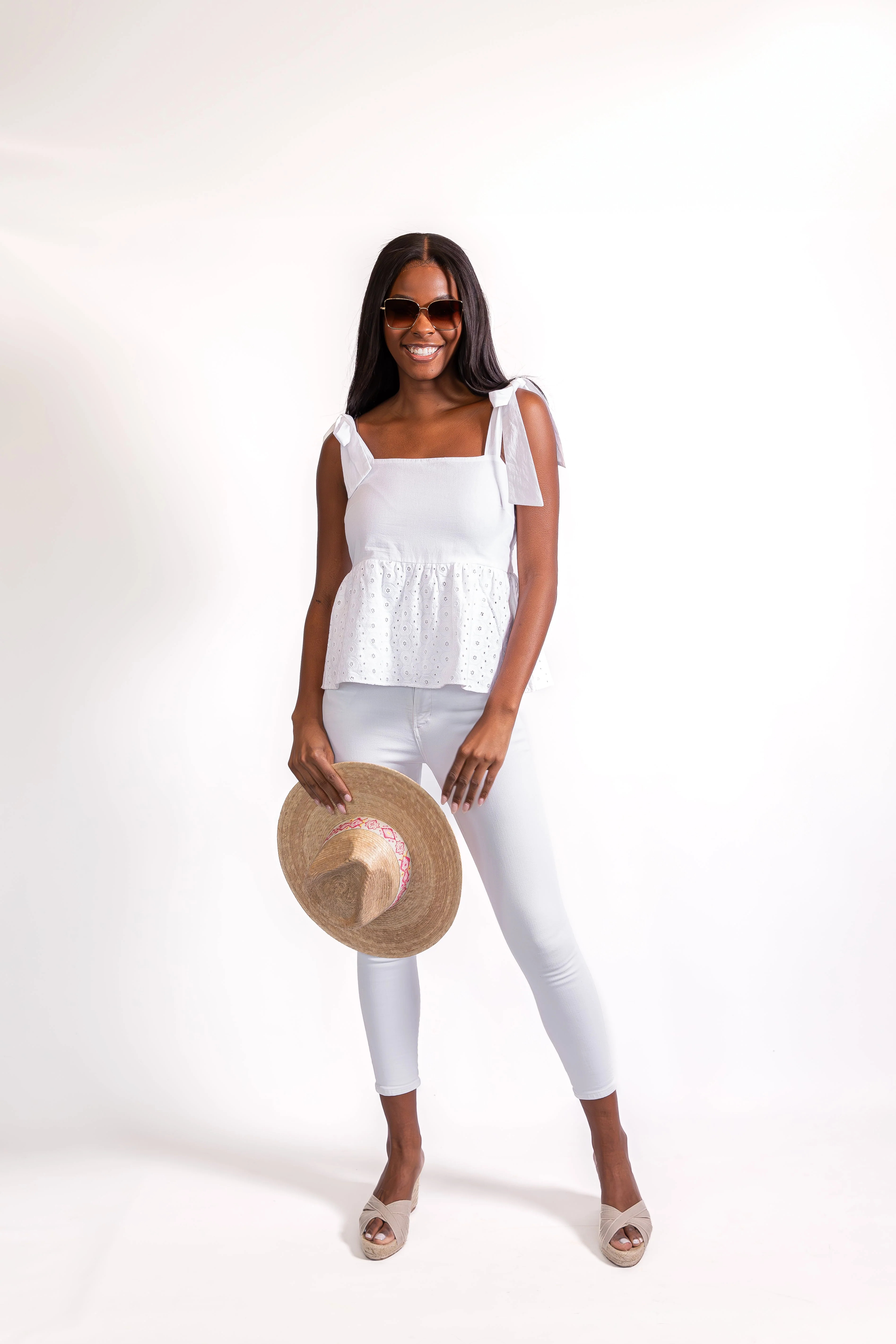 White Bow Shoulder Tank Top | Sail to Sable