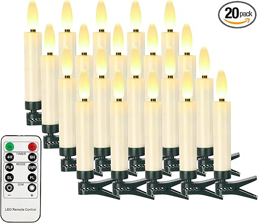 FPOO 20 PCS Christmas Tree Candles Lights, Flameless Battery Operated Candles with Remote Timer, ... | Amazon (US)