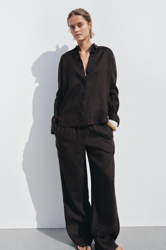 100% LINEN PALAZZO PANTS ZW COLLECTION | Zara US