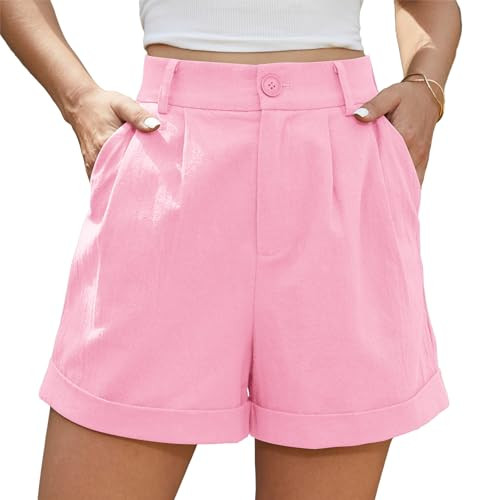 Jouica Womens Summer High Waist Shorts Roll Up Pleated Zippered Wrap Hem Wide Leg Shorts with Poc... | Amazon (US)