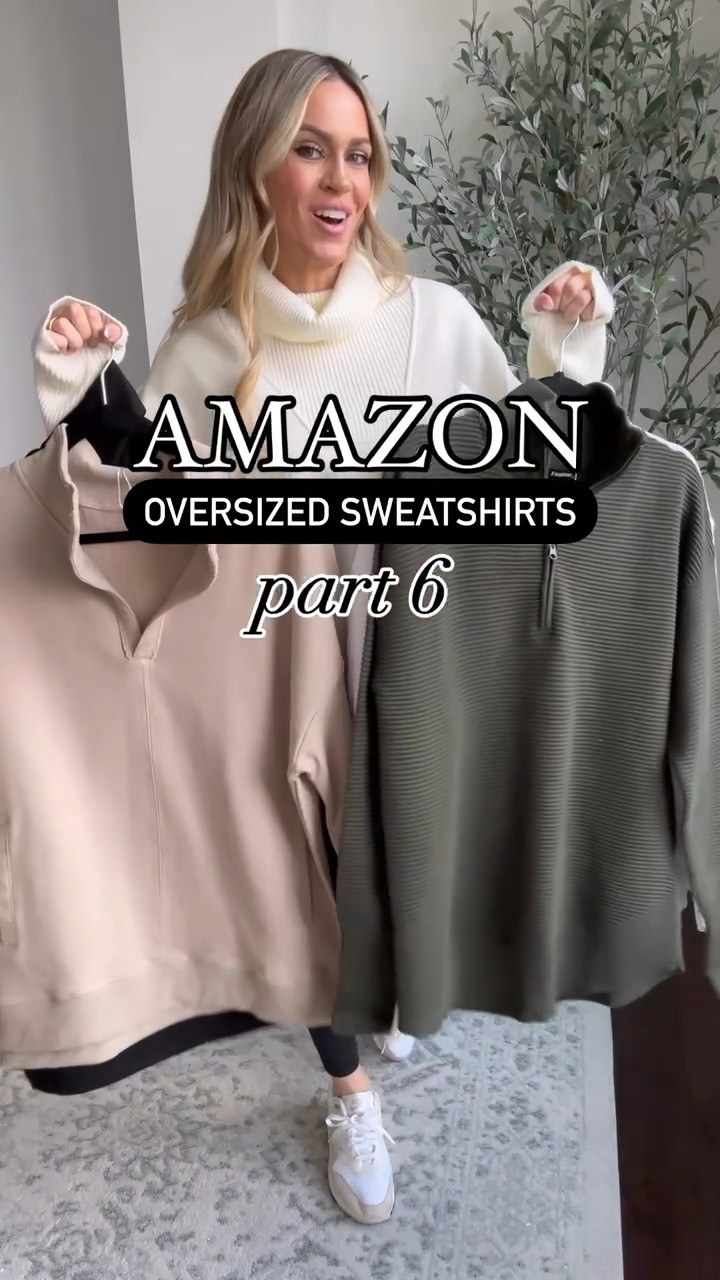 Amazon oversized sweatshirts part 6! Wearing size small in each (I’m 5’3”) - 

love the tunic lengths, roomy fits and mix of textures on these! 

Perfect to wear with high waisted leggings and sneakers for a casual winter outfit!



#LTKFindsUnder50 #LTKOver40 #LTKStyleTip