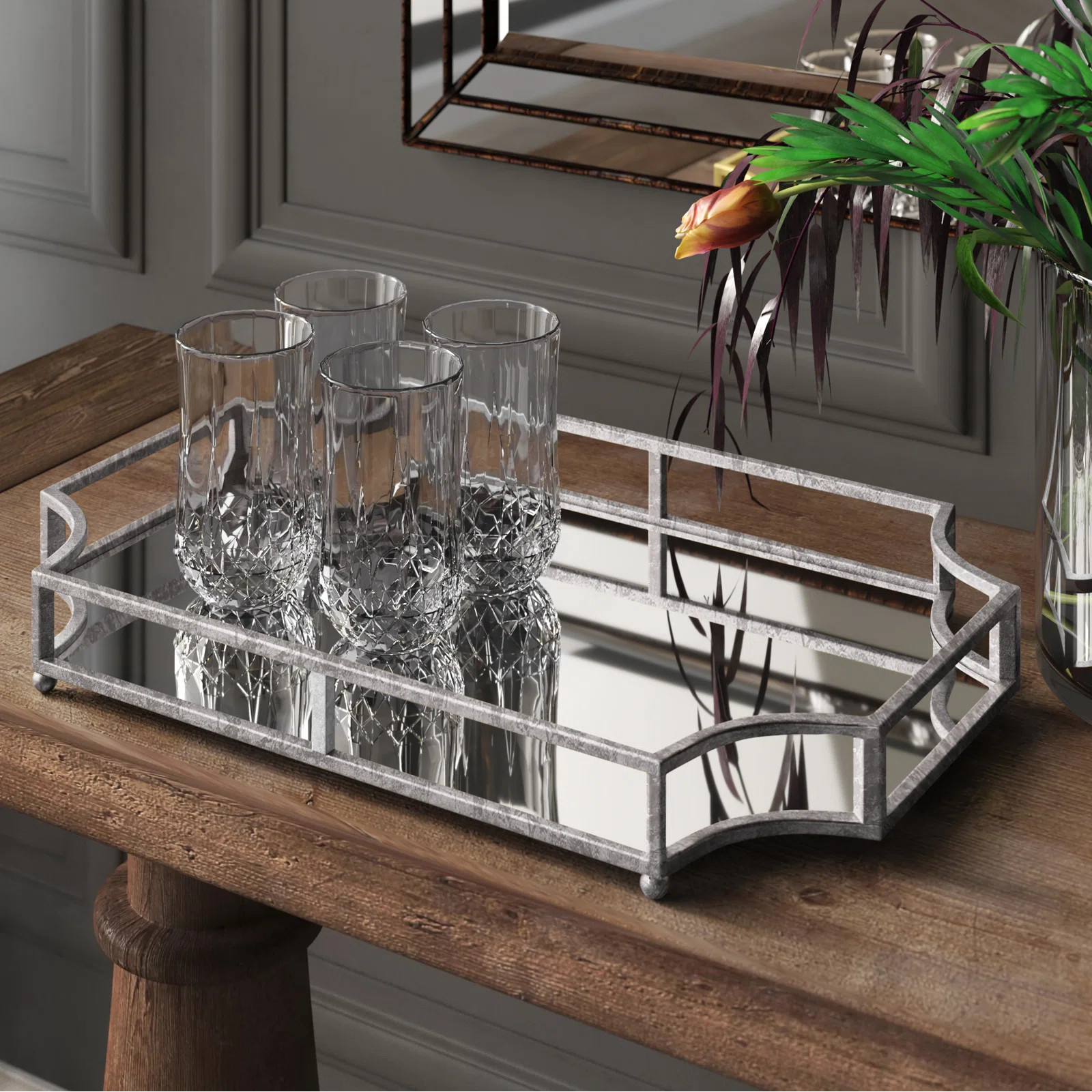 Rosa Mirrored Glass Tray | Wayfair North America