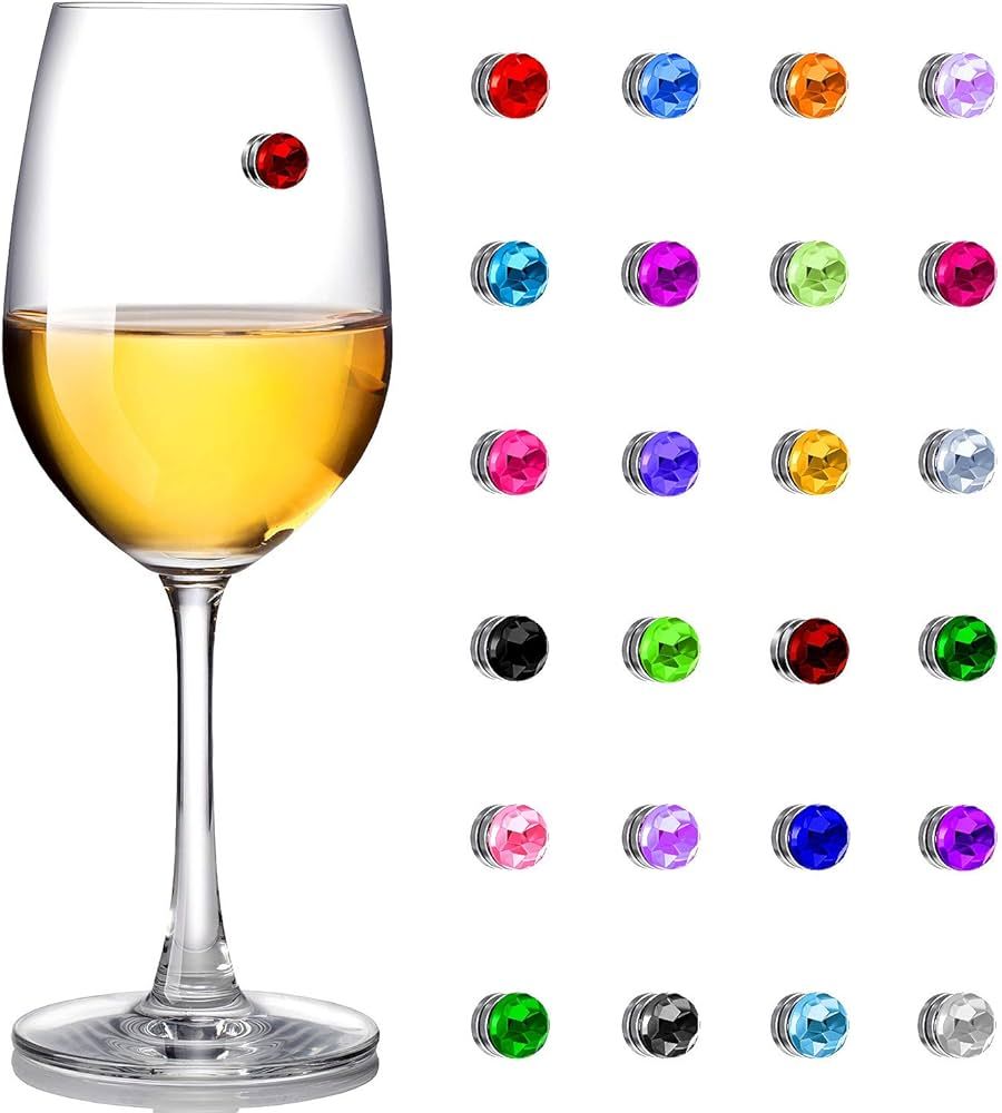 24 Pieces Wine Glass Charms Crystal Magnetic Drink Markers for Wine Glass Champagne Flutes Cockta... | Amazon (US)