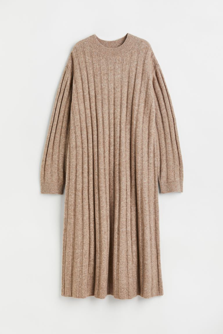 Rib-knit dress - Beige marl - Ladies | H&M GB | H&M (UK, MY, IN, SG, PH, TW, HK)