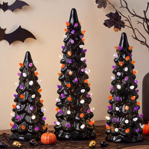 Best Choice Products 3Pc Ceramic Halloween Trees, Pre-Lit Hand Painted Pencil Holiday Tabletop Trees w/Orange Purple & White LED Lights | Amazon (US)