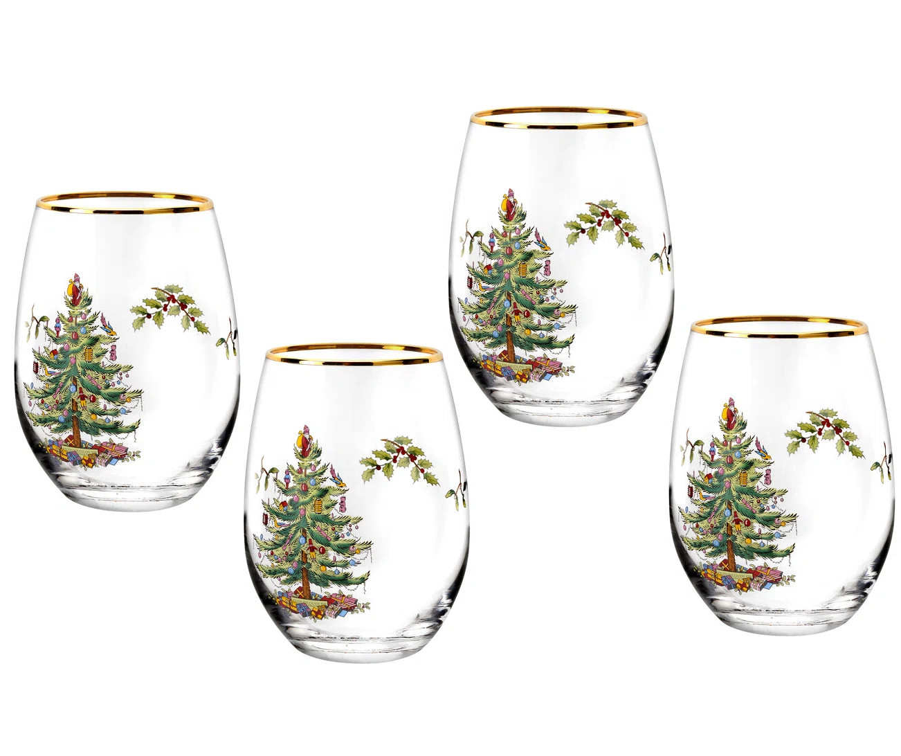 Spode Christmas Tree Stemless Wine Glasses 19Oz (Set of 4) | Perigold