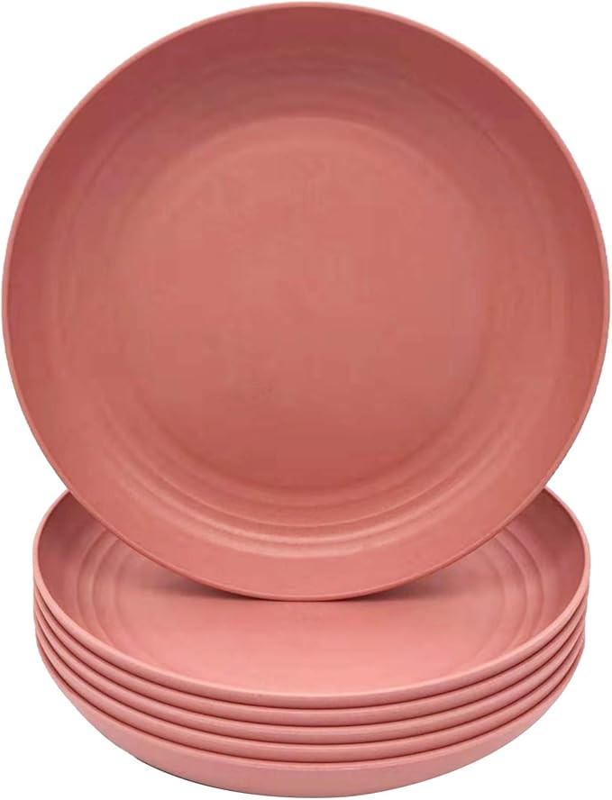 8.9-Inch Unbreakable Wheat Straw Dinner Plate, Lightweight Deep Dinner Plate Set 6, Microwave And... | Amazon (US)