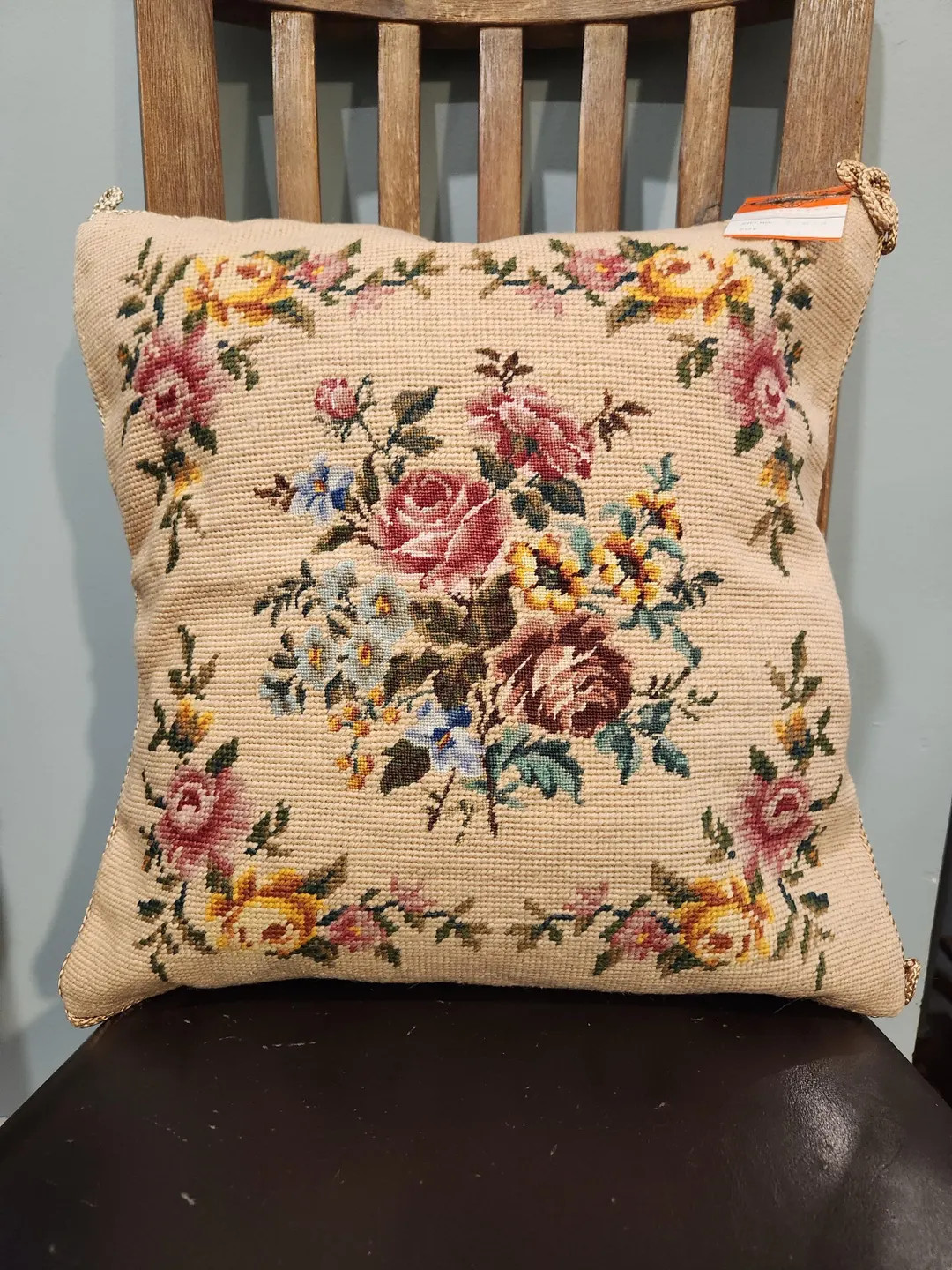 Wool Needlepoint Cushion Cover, Hand Embroidered Roses Cushion Cover, 39.5 Cm / 15.55”, Vintage... | Etsy (US)