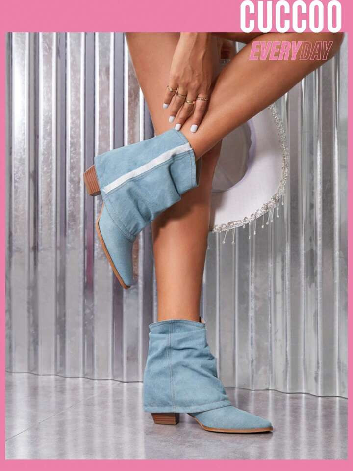 Cuccoo Everyday Collection Women's Fashionable Denim Fringed Boots Designed For Outwear | SHEIN