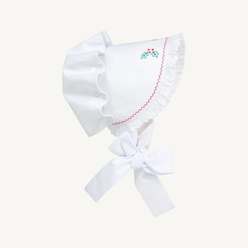 Bellefaire Bonnet - Worth Avenue White with Holly Embroidery | The Beaufort Bonnet Company