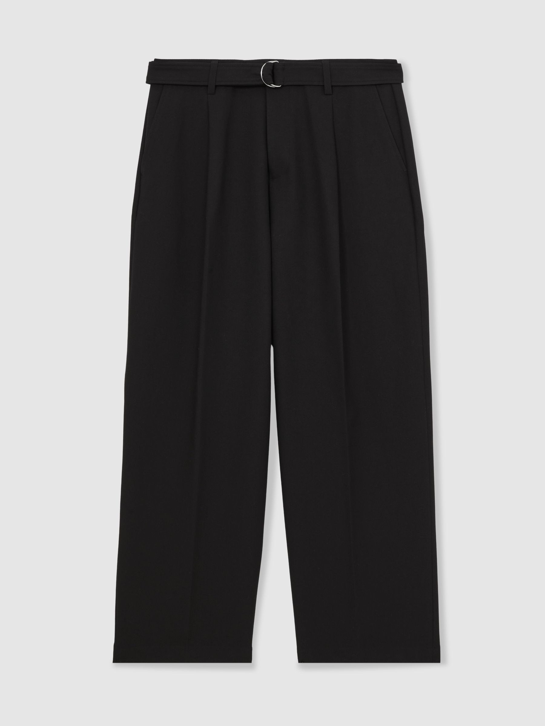 Monogram Relaxed-Fit Hose mit Gürtel, Schwarz | Reiss DE