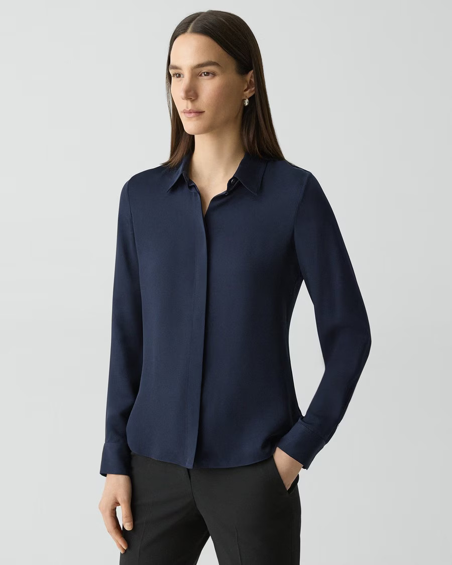Fitted Shirt in Silk Georgette | Theory