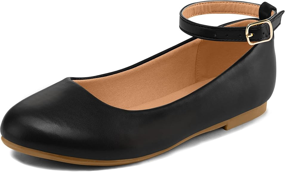 K KomForme Girl's Ballerina Flat Ankle Strap Dress Ballet Flat Shoes（Toddler/Little Kid/Big Kid... | Amazon (US)