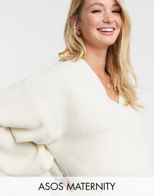 ASOS DESIGN Maternity v neck fluffy sweater | ASOS (Global)