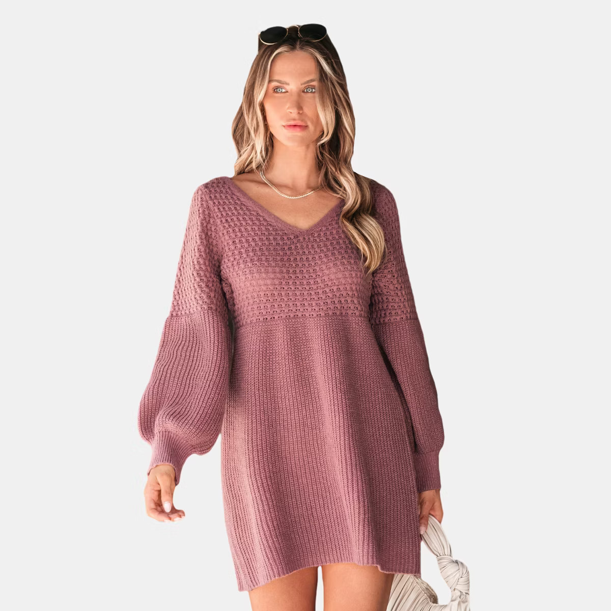 Women's Honeycomb Knit V-Neck Mini Sweater Dress - Cupshe-M-Pink | Target