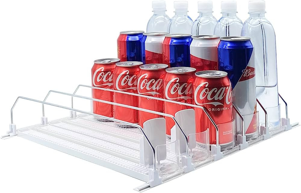 Drink Organizer for Fridge-White Automatic Pusher Glide,12oz 16oz 20oz-Soda Dispenser for Fridge-... | Amazon (US)