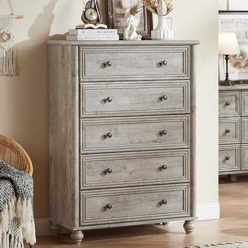 Farmhouse 5 Drawers Dresser for Bedroom, Wood 45" Tall Chest of Drawers, Dresser Rustic Storage D... | Amazon (US)