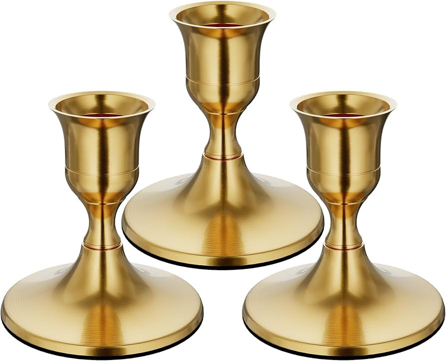 Brass Gold Taper Candle Holders Set of 3, Vintage Metal Candlestick Holders for Dinner Room Table... | Amazon (US)