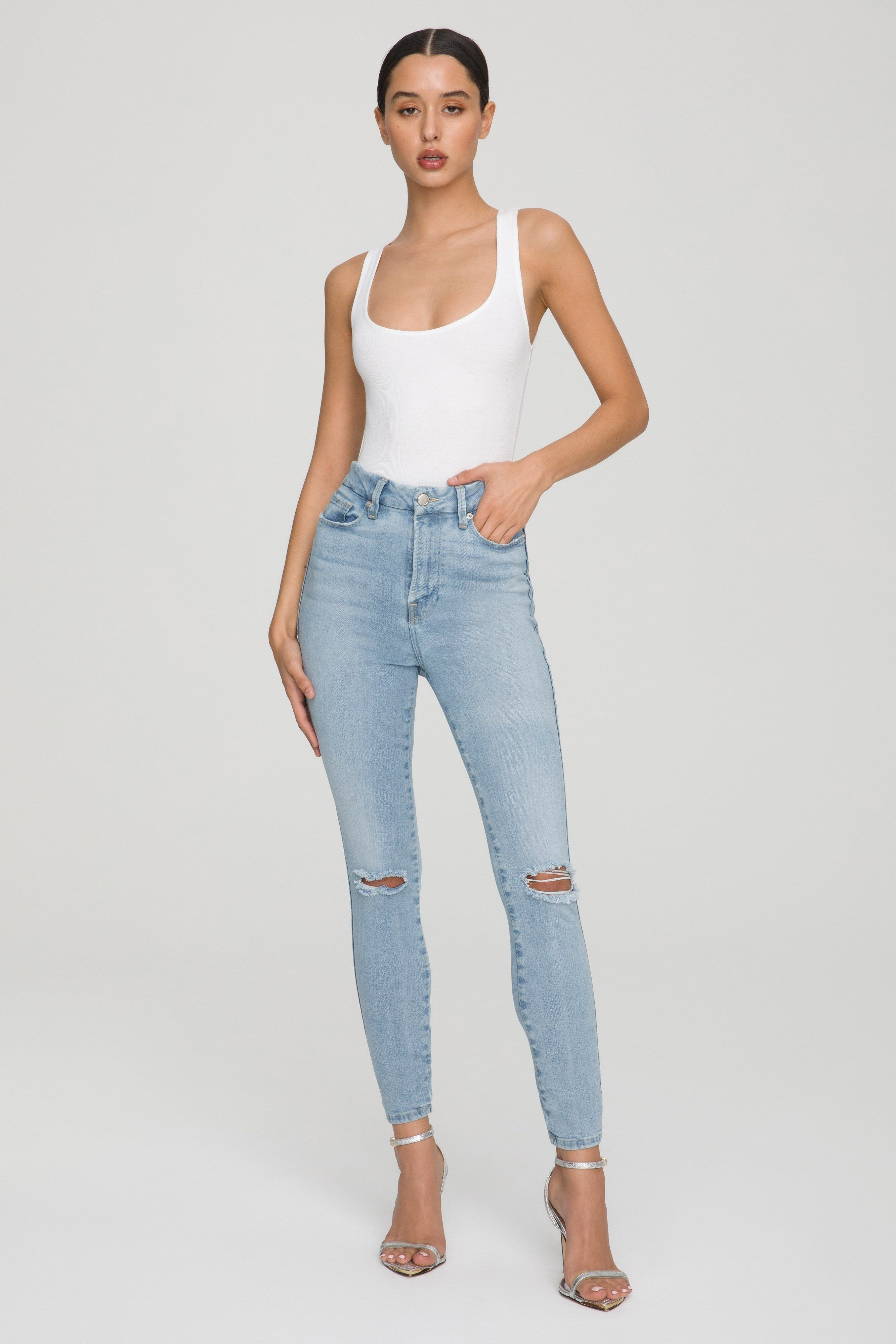 GOOD CURVE SKINNY CROP RAW HEM | BLUE638 | Good American