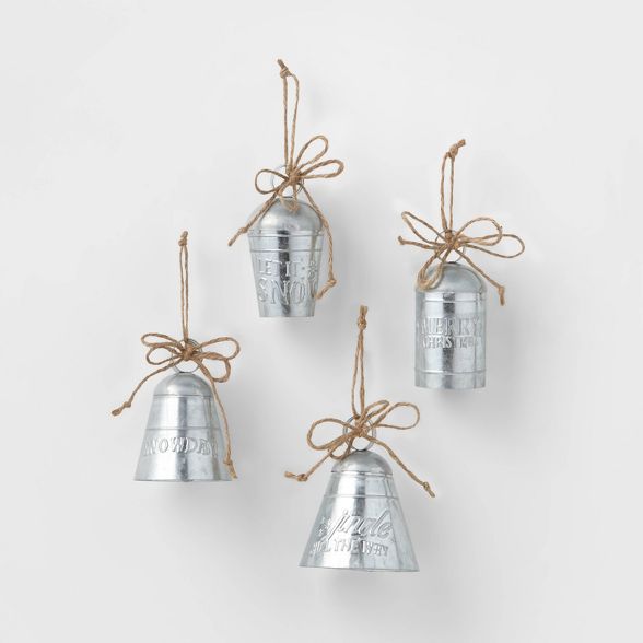 4pk 4in Metal Bell with Embossed Print Christmas Tree Ornaments - Wondershop™ | Target