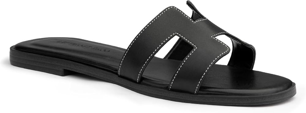 Women's Flat Sandals Summer Fashion Slides With Soft Leather Slip On Party Slippers Shoes for Sum... | Amazon (US)