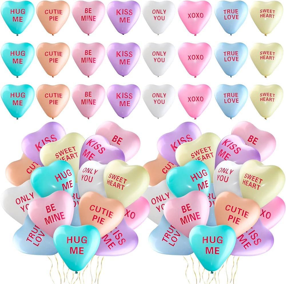 100 Pcs Heart Balloons Valentine's Day Heart Balloons 12 Inch XOXO KISS ME LOVE Latex Balloons He... | Amazon (US)