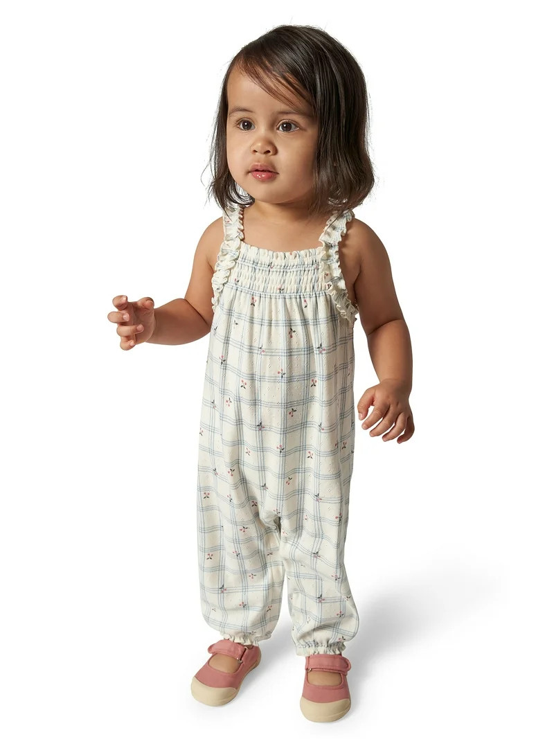 Modern Moments by Gerber Baby Girl Long Leg Romper With Smocking Detail, Sizes 0/3 Months - 24 Mo... | Walmart (US)